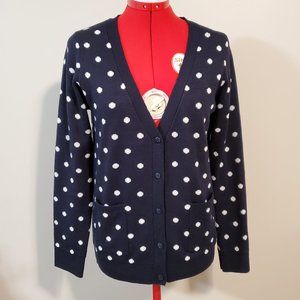 “MAK Sweater” Navy-Blue Polka Dot Button-up Cardigan – Size M